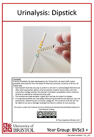 Clinical skills instruction booklet cover page, Urinalysis Dipstick